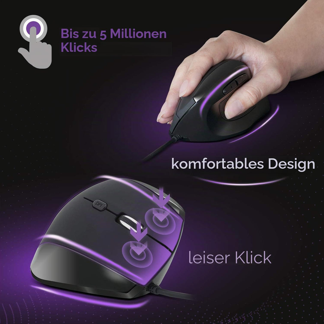 NEWWAY – Vertikale und Ergonomische Maus A3E - 3200 DPI - USB-Kabel - Verstellbares Gewicht Kabelgeb