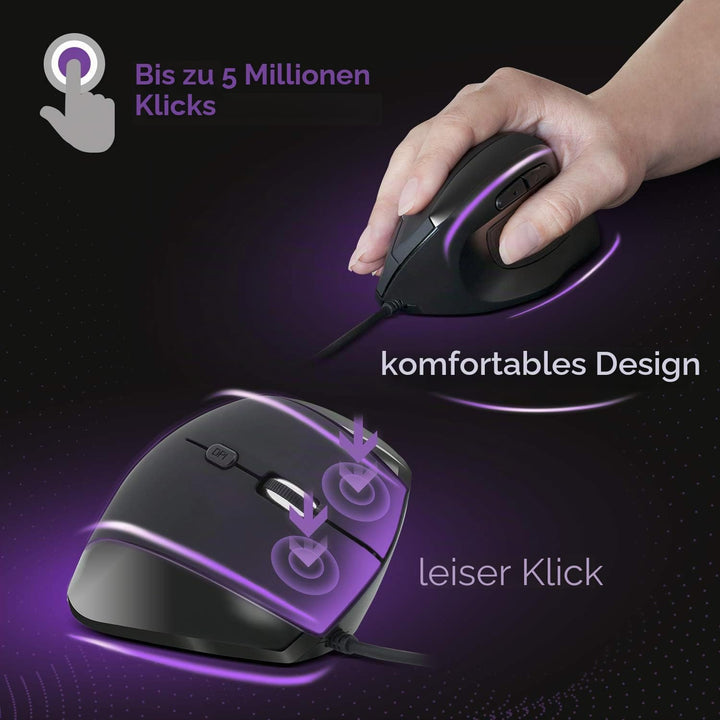 NEWWAY – Vertikale und Ergonomische Maus A3E - 3200 DPI - USB-Kabel - Verstellbares Gewicht Kabelgeb
