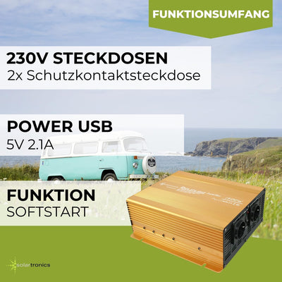 Spannungswandler 24V 1500 3000 Watt reiner SINUS Power USB 2.1A Gold Edition LiFePO4 / Lithium, Blei