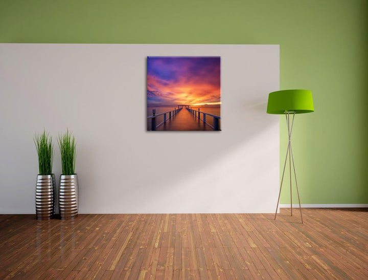 Pixxprint Steg ins Meer als Leinwandbild/Grösse: 70x70 cm/Wandbild/Kunstdruck/fertig bespannt, 70x70