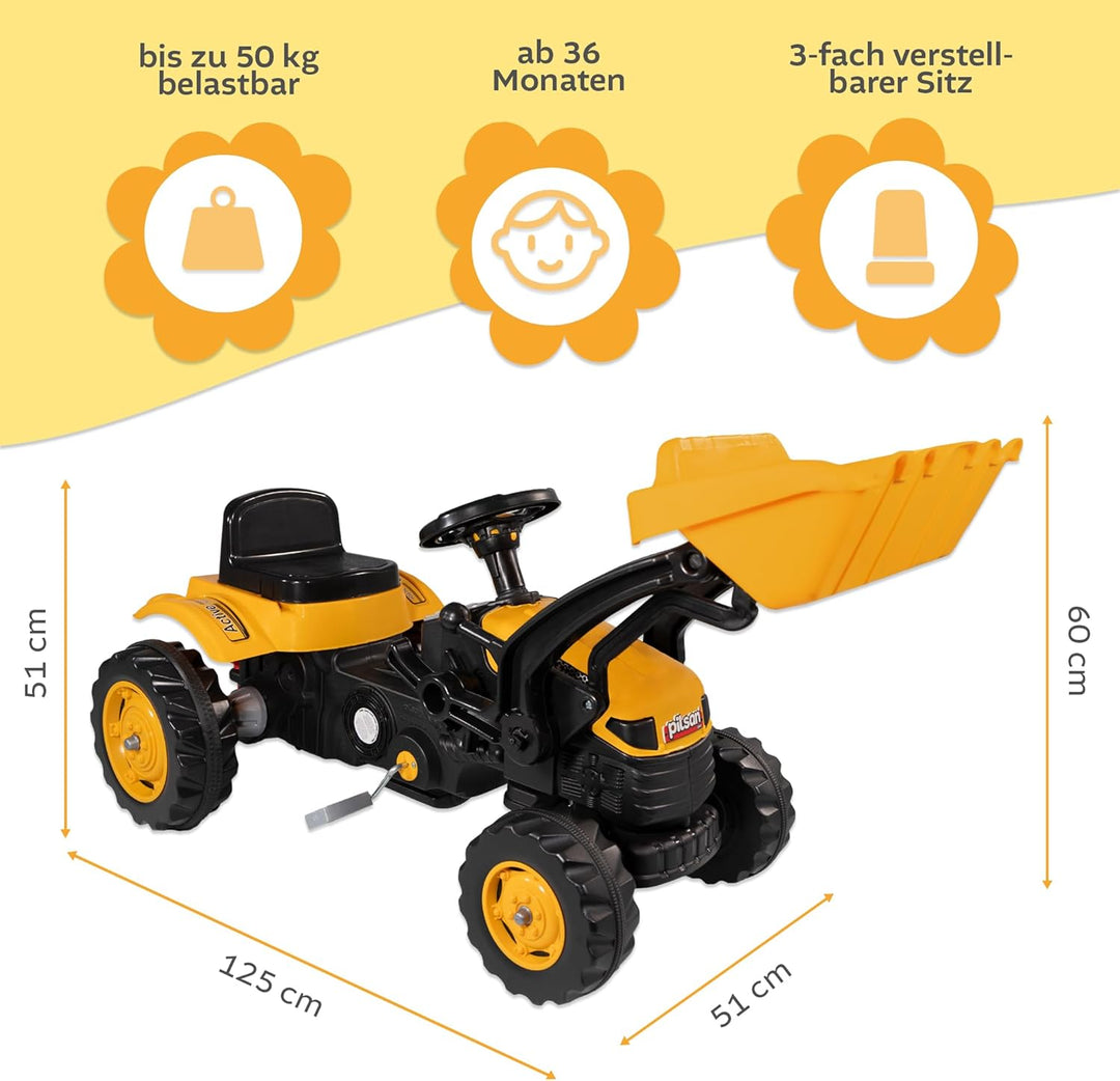 Lemodo Trettraktor ab 3 Jahre | Kinder Traktor in gelb| Traktor zum draufsitzen | Kindertraktor mit