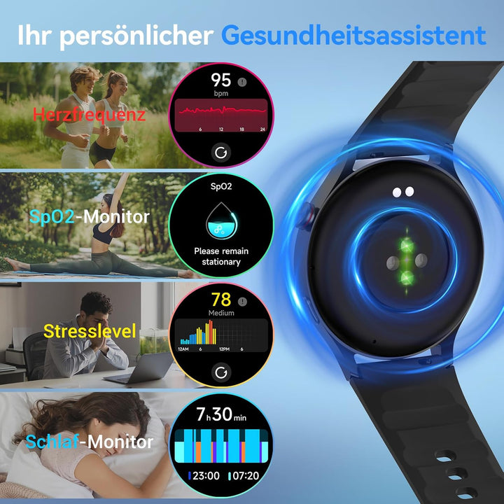 Smartwatch Herren Rund mit Telefonfunktion- 1.32" AMOLED Display, Fitnessuhr mit 110+ Sportmodi &3AT