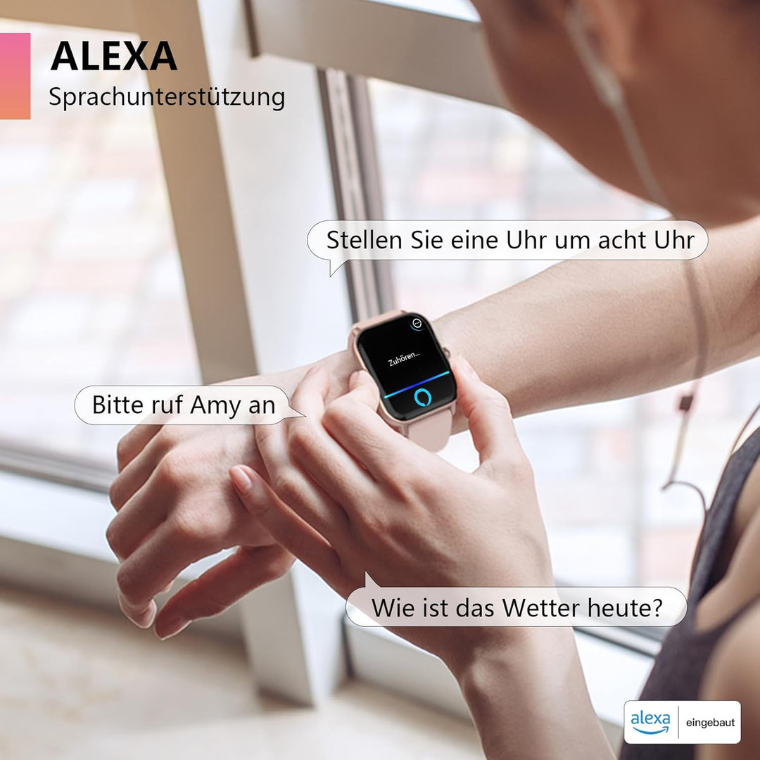 Smartwatch Damen mit Telefonfunktion, Alexa eingebaute, 1.8'' Fitnessuhr Damen mit Herzfrequenz, SpO