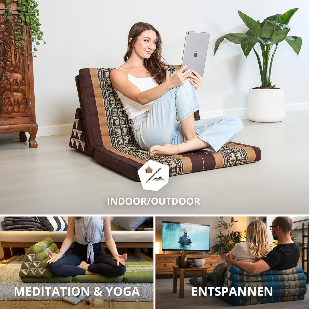 livasia Thaikissen 3 Auflagen für Paare XXL, Dreieckskissen Klappmatratze, extrabreit Kapok, Rückenk