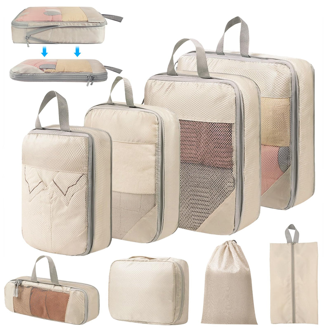 Koffer Organizer Set 8-teilig, Komprimierbare Packwürfel zur Organisation Ihres Reisegepäcks, Compre