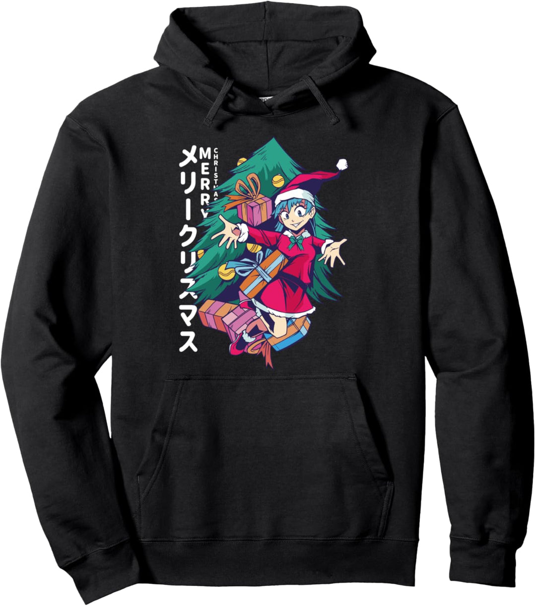 Frohe Weihnachten auf Japanisch Anime Mädchen Weihnachtsmann Pullover Hoodie