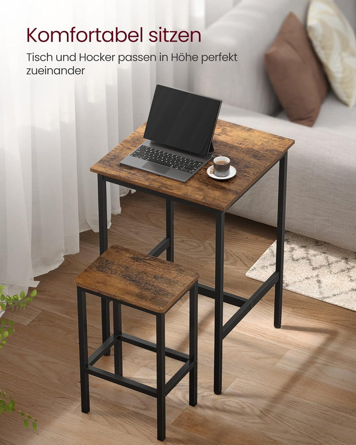 VASAGLE Bartisch mit Barhocker-Set, Esstisch mit 2 Stühlen, Küchentisch klein 60 x 60 x 90 cm, Barst