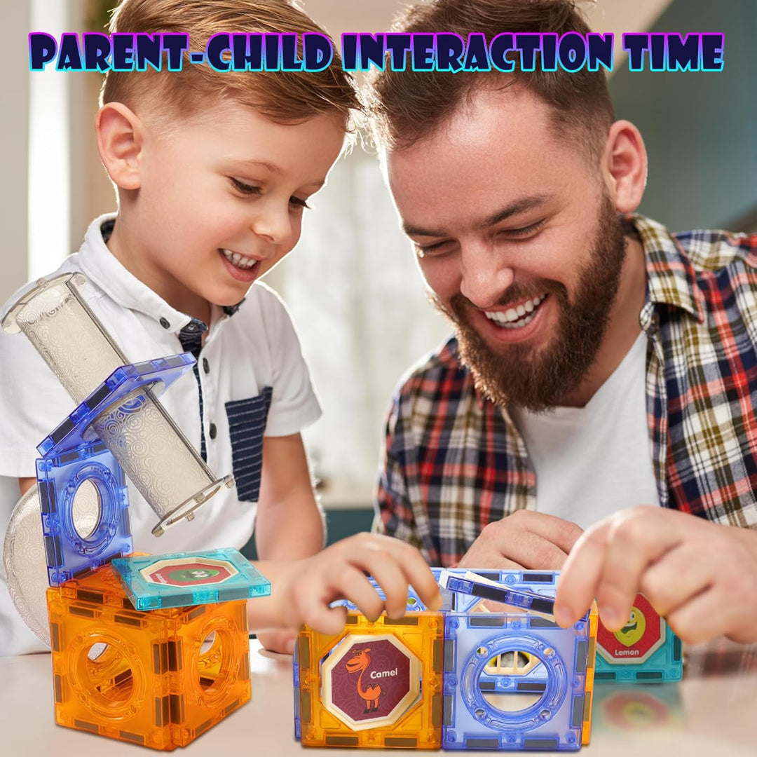 SVYHUOK Magnetische Bausteine für Kinder, Magnet Konstruktionsspielzeug 3D, 81 Teile Murmelbahn Lern