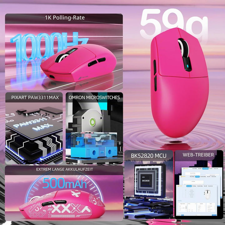 ATTACK SHARK G3PRO Kabellose Gaming-Maus mit Magnetischer Ladestation, PixArt PAW3311-Sensor, Bis zu