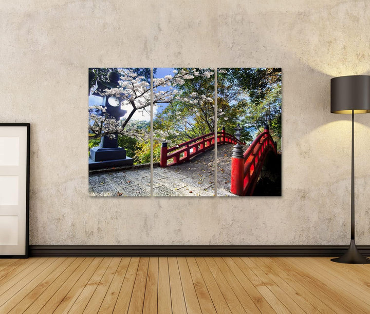 islandburner Bild auf Leinwand Sakura Japan Tempel An Roter Brücke Bilder Wandbilder Poster Leinwand