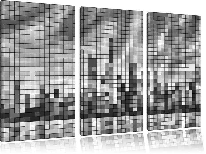 New York Pixel Skyline/Format: 3-Teiler (120x80cm) cm/Leinwandbild fertig bespannt Wandbild Kunstdru