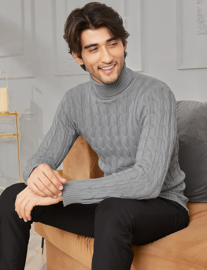 COOFANDY Herren Rollkragen Pullover Basic Strickpullover Zopfmuster Sweatershirt Männer Pullover Swe
