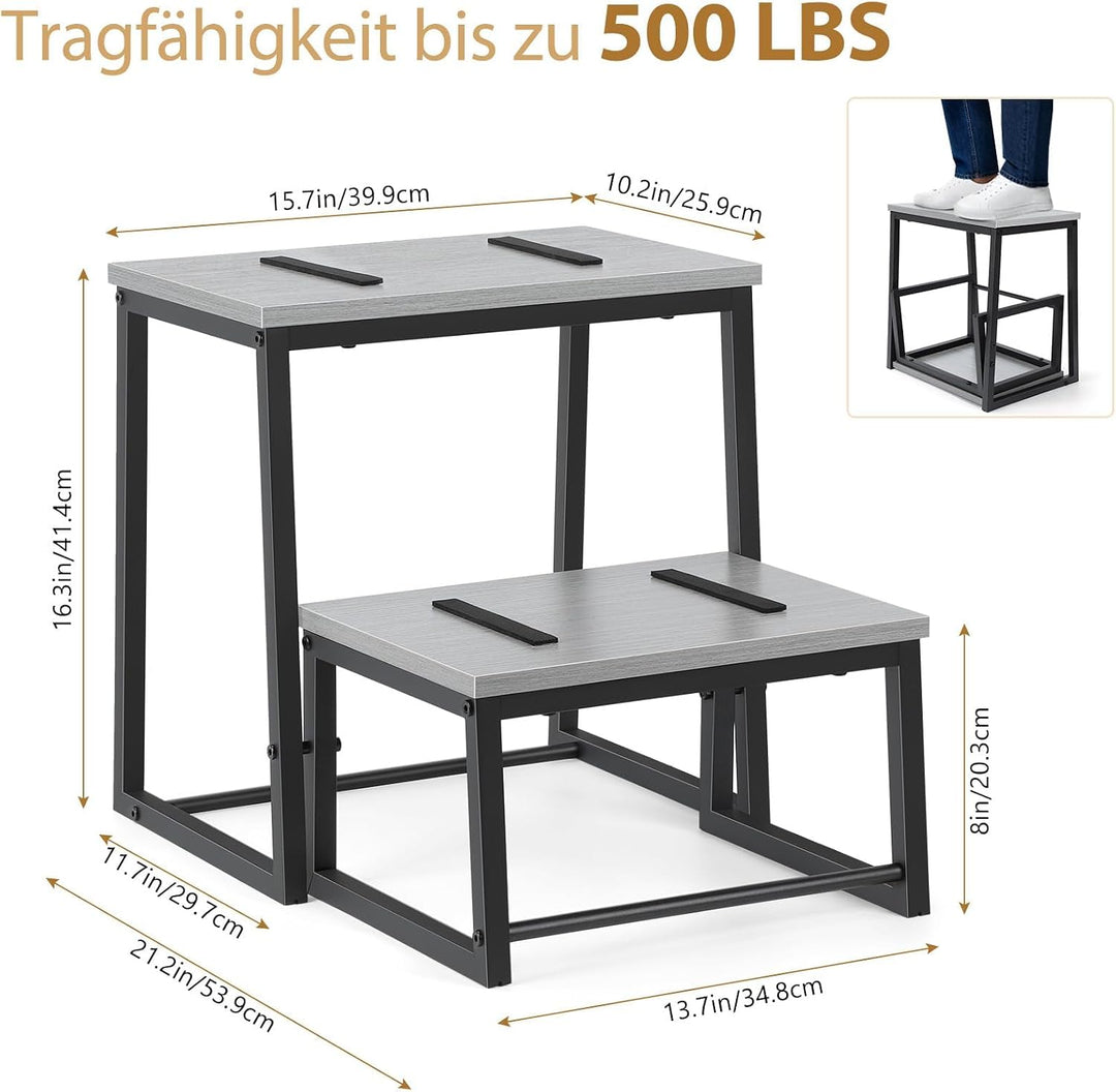 smusei 2 Stufen Tritthocker Klappbar für Erwachsene &amp; Kinder, 3-in-1 Stabiler Holzhocker Fussbank Ab