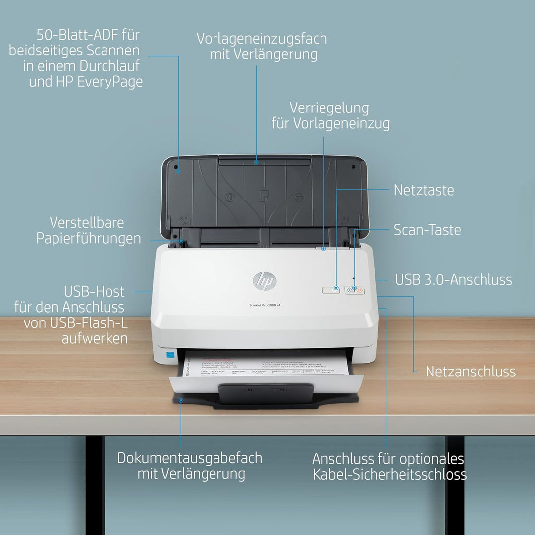 HP ScanJet Pro 3000 s4 (Scanner, Einzelblattzufuhr, 50-Blatt ADF, USB)