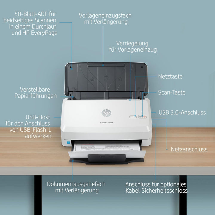HP ScanJet Pro 3000 s4 (Scanner, Einzelblattzufuhr, 50-Blatt ADF, USB)
