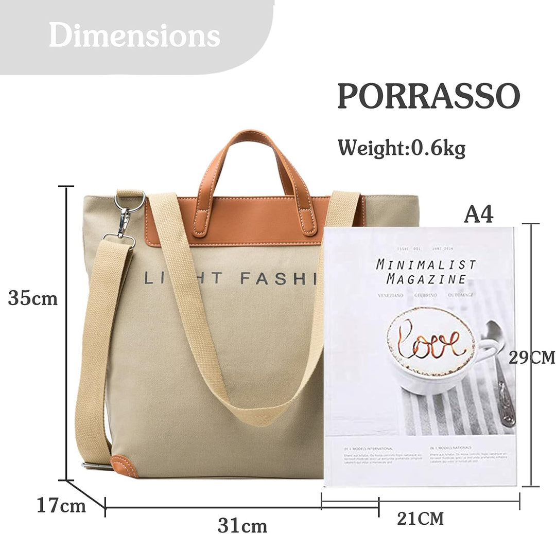 PORRASSO Damen Schultertasche Casual Canvas Tasche Handtasche Multifunktional Gross Umhängetasche Ho