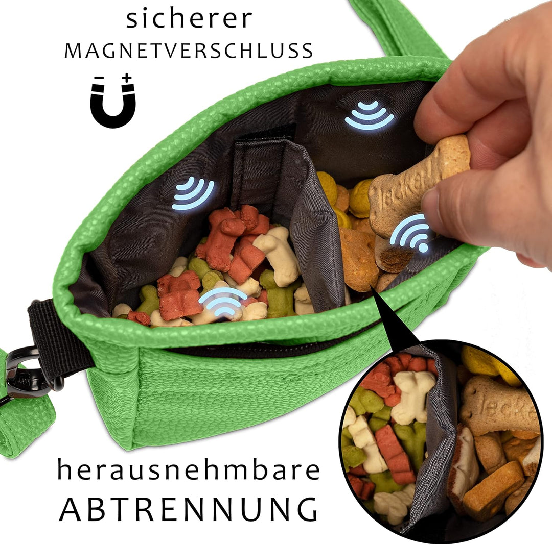 Ostfriesenpfoten® Leckerlibeutel 'Frieda' für Hunde aus hochwertigem Kunstleder - Grün Grösse M - Fu