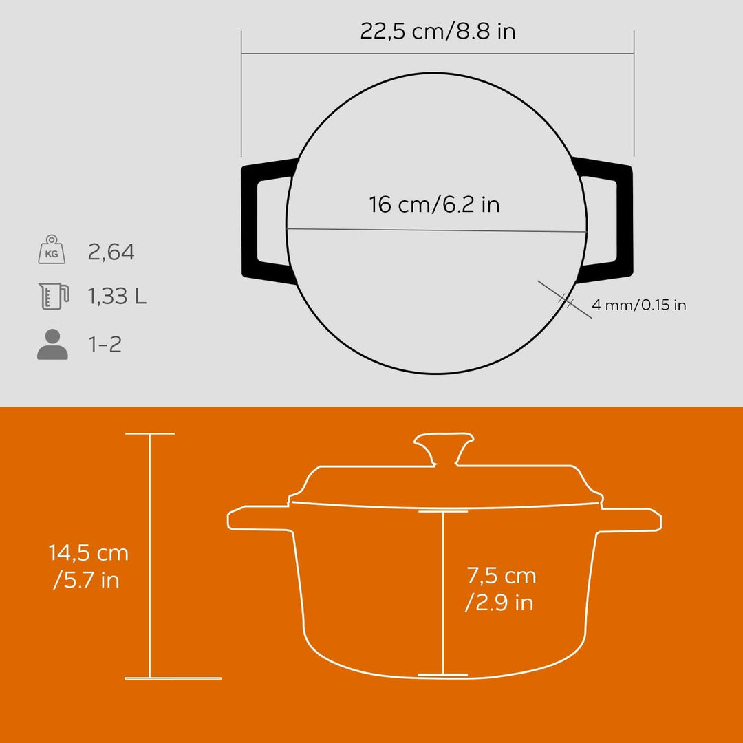 CASSEROLE ROND 160 MM 1.00 LTR LVYTC16K2BL BLACK/BLACK
