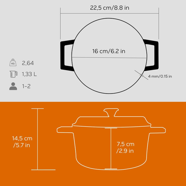 CASSEROLE ROND 160 MM 1.00 LTR LVYTC16K2BL BLACK/BLACK