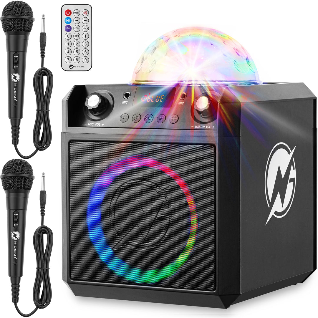 N-GEAR Block Party 602 Partybox und Karaoke Maschine – 100 Watt, 6 Stunden Akku, Party Discokugel Li