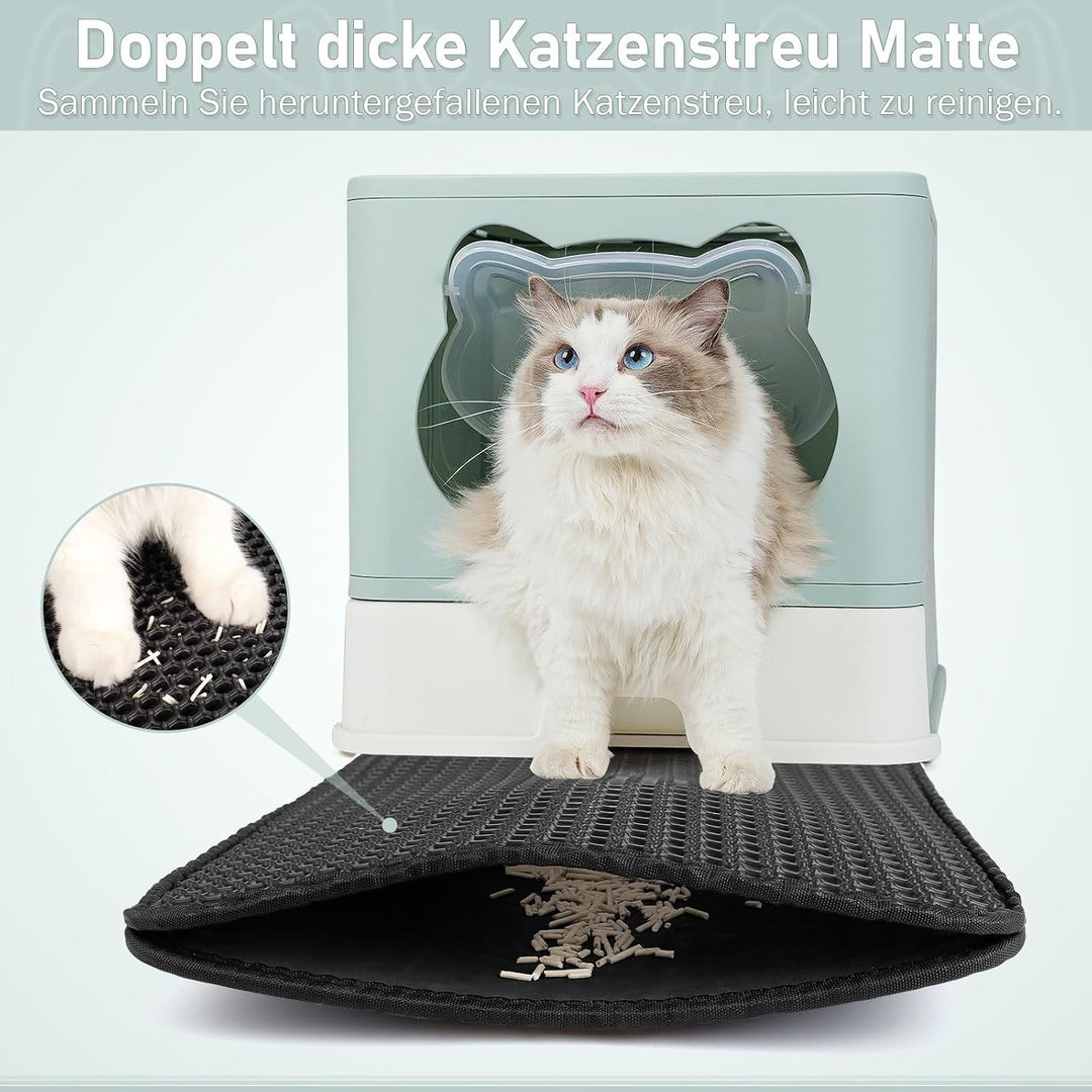 Geschlossenes Katzenklo mit Dach/Deckel & rostfreier Edelstahl-Schublade - Katzentoilette mit Aktivk