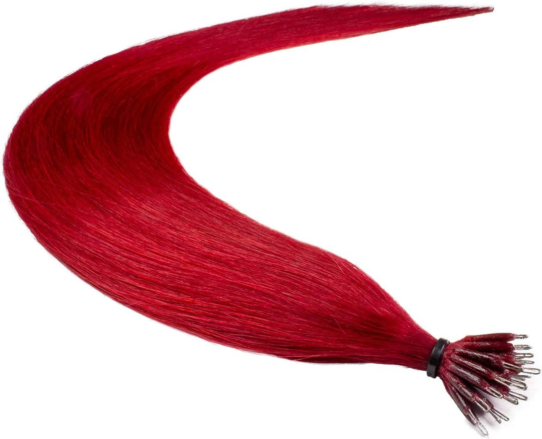 hair2heart Premium Nanoring Extensions Echthaar glatt - 50 Strähnen 0.8g 50cm 0/44 rot intensiv 50cm