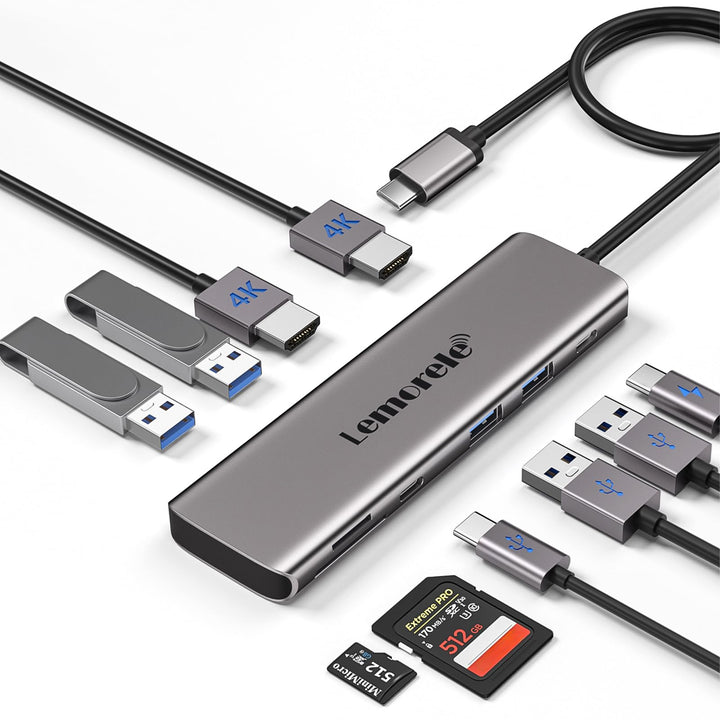 Lemorele Upgrade 10 in 1 USB C Docking Station - Aluminium Gehäuse Adapter Mit Dual HDMI 4K, 4 USB 3