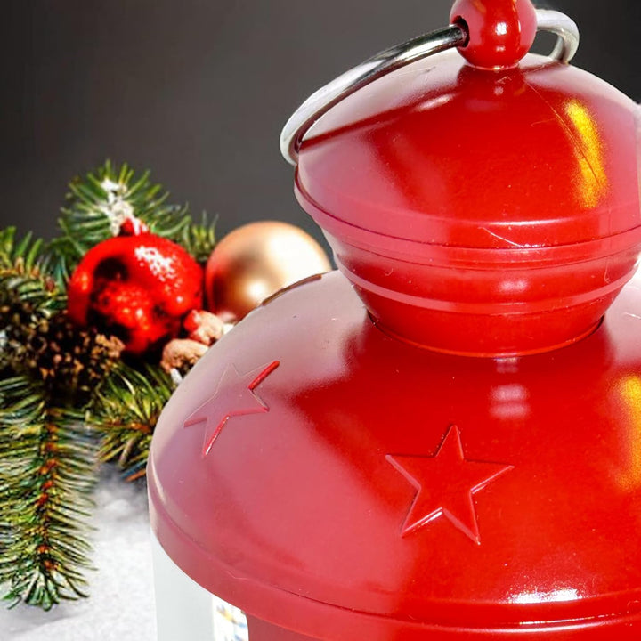 MIJOMA Weihnachtliche LED Laterne Schneekugel aus Glas, Zauberhafter Schneewirbeleffekt, Warmweisses
