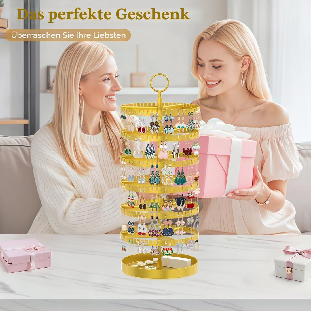 Drehender Ohrring Ständer Halter Organizer Display mit Metalltablett, 6-Stufiger Ladies Verstellbare