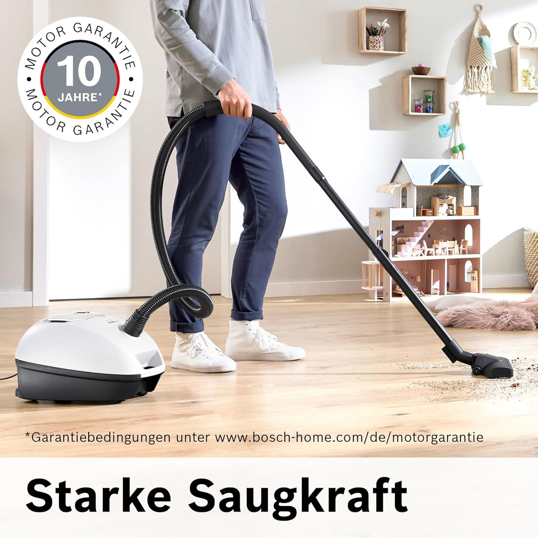 Bosch Serie 4 BGB41WH1 Staubsauger mit Beutel, Reichweite 11 m, Staubbeutel XL, Stoffdüse, Schlitzdü