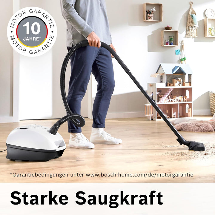 Bosch Serie 4 BGB41WH1 Staubsauger mit Beutel, Reichweite 11 m, Staubbeutel XL, Stoffdüse, Schlitzdü