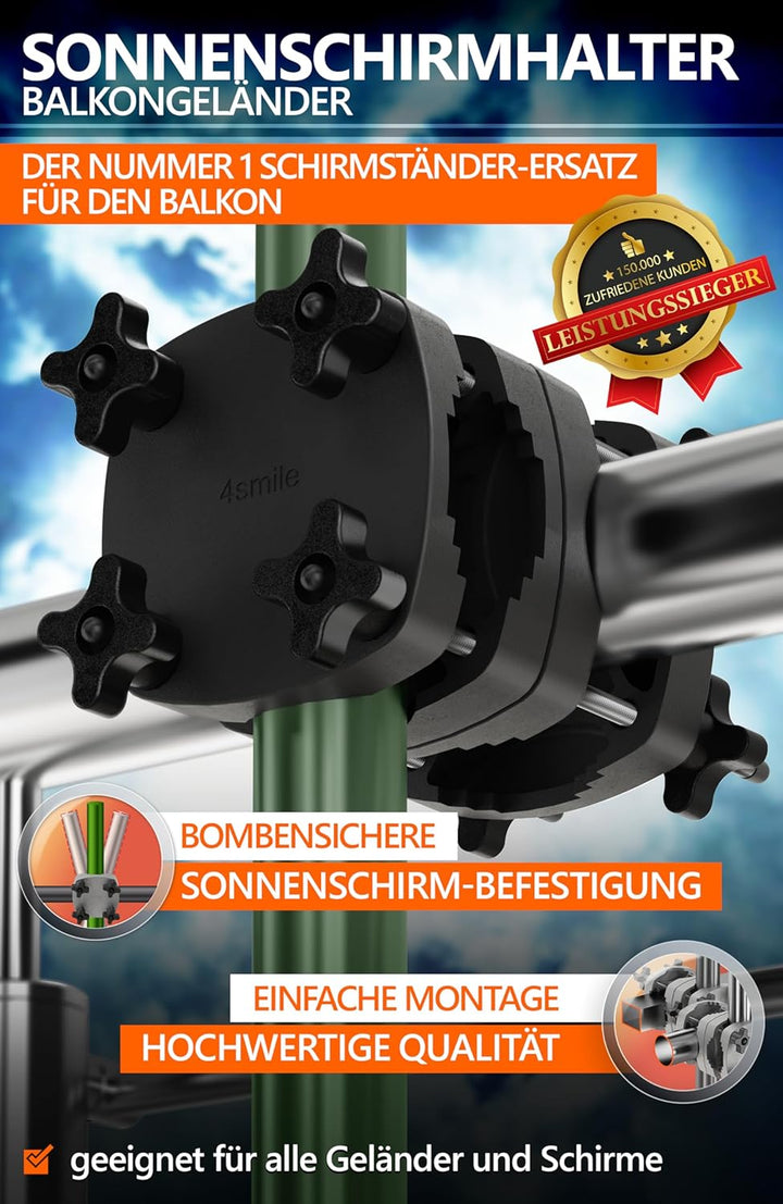 4smile Sonnenschirmhalter Balkongeländer SunnyGuy - Schirmhalterung Balkongeländer als Sonnenschirms