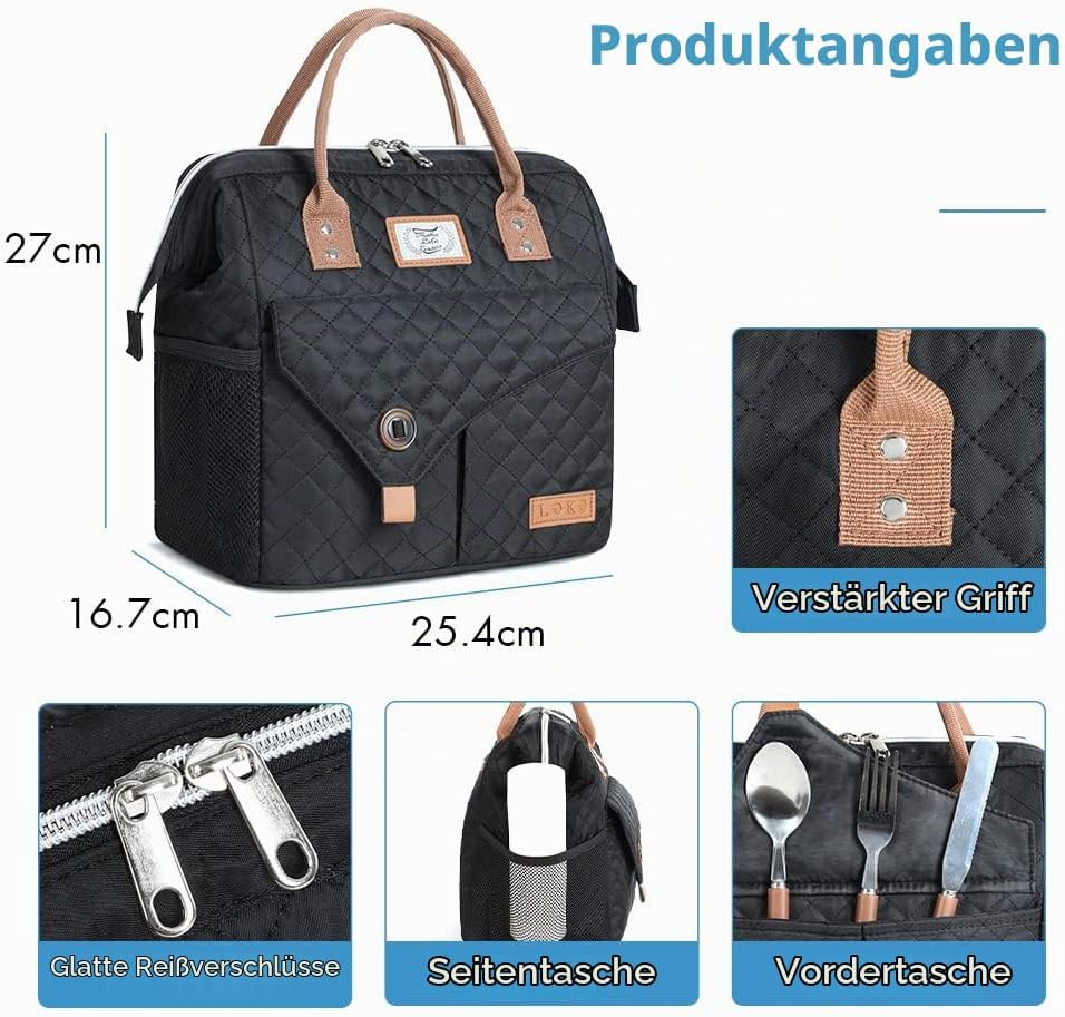 Lekesky Kühltasche Damen Lunchtasche Isolierte für Frauen Auslaufsichere Weit Geöffnete Lunchbox, 11