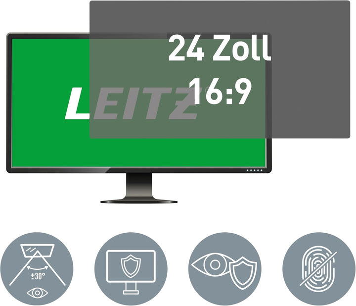 Leitz Monitor Blickschutzfilter 24 Zoll (16:9), Abnehmbare Schutzfolie, Mit Blaulichtfilter und Blen