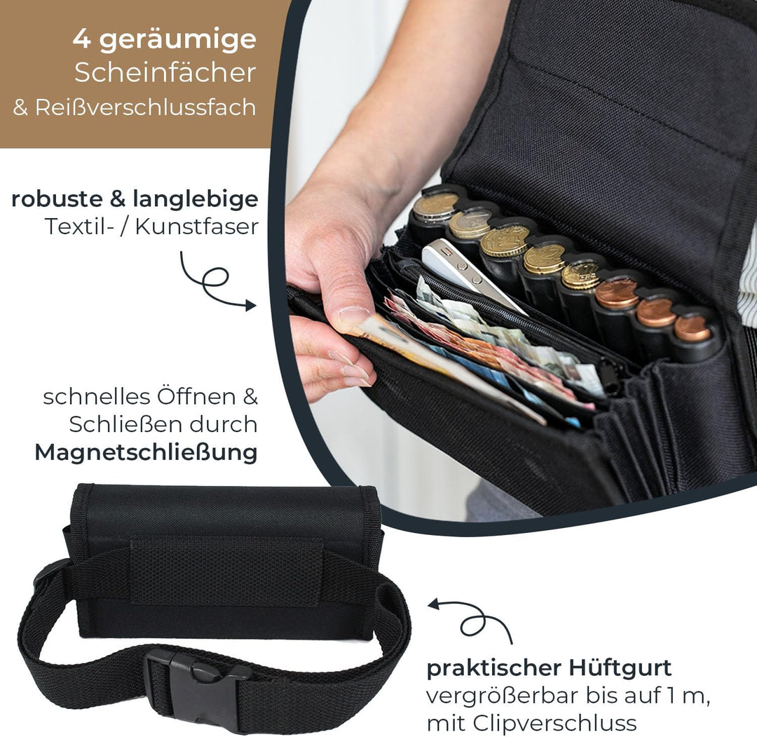 HMF 48811-02 Kellnertasche, Kellnerbörse, Reissverschlussfach, Tragegurt, 20,5 cm x 6,5 cm x 10,0 cm