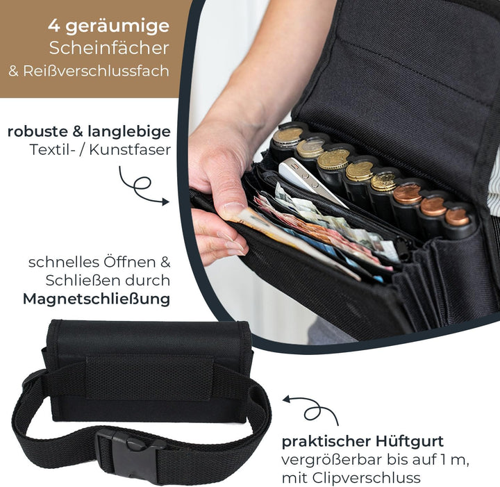 HMF 48811-02 Kellnertasche, Kellnerbörse, Reissverschlussfach, Tragegurt, 20,5 cm x 6,5 cm x 10,0 cm