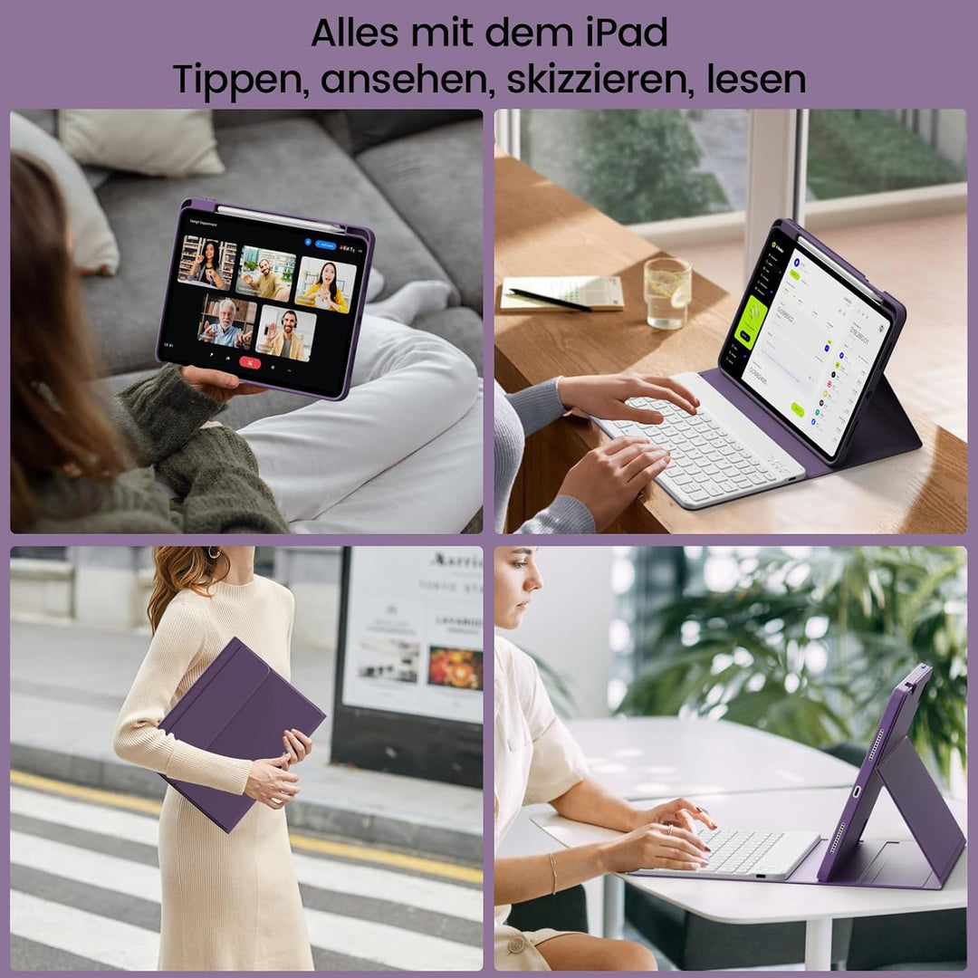 Hülle mit Tastatur für iPad A16 11 Generation 2025/10 Generation 2022(11/10.9 Zoll), Soft TPU Rücksc