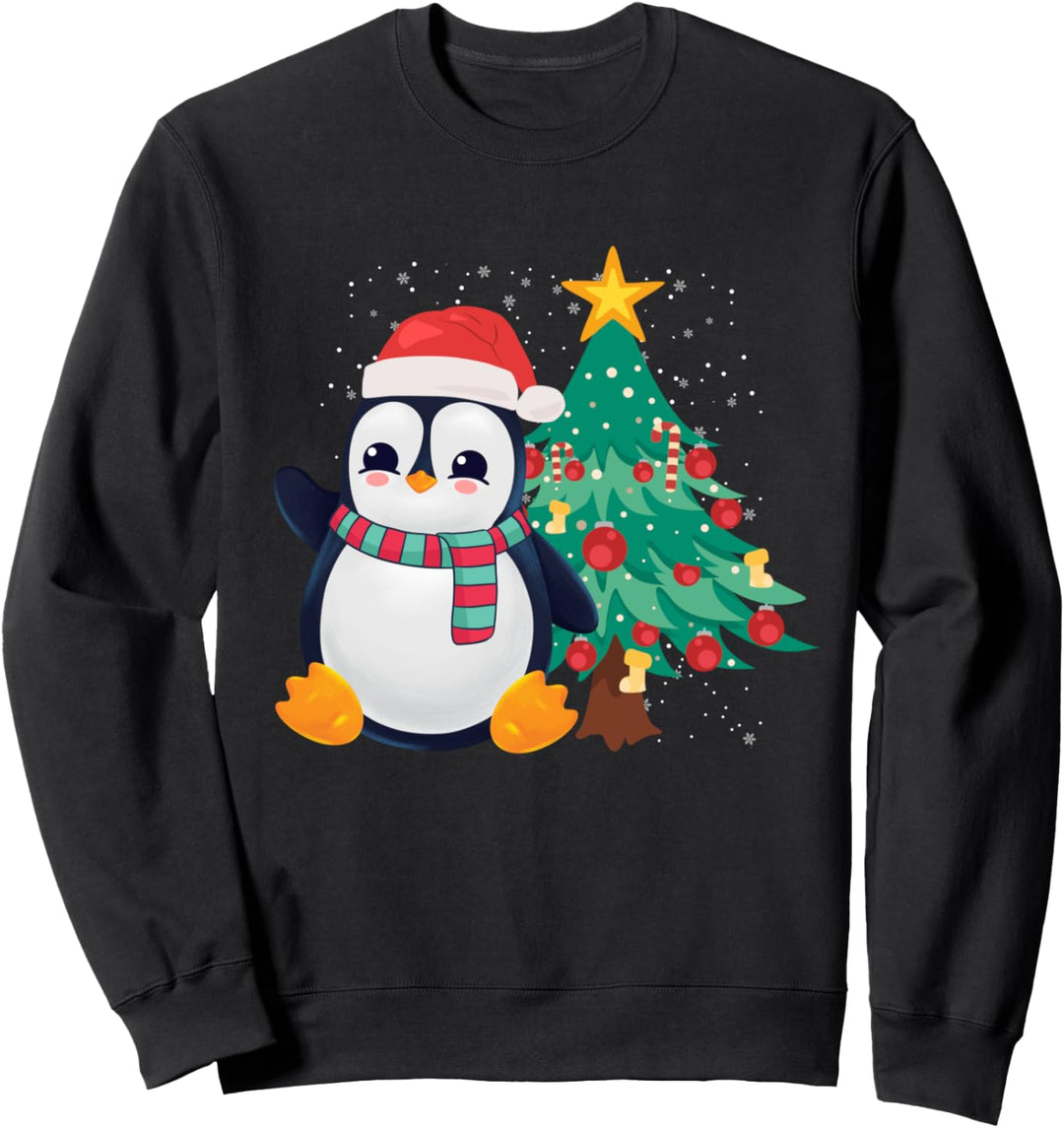 Pinguin Nikolausmütze und Schal Weihnachtsbaum Pinguin Sweatshirt