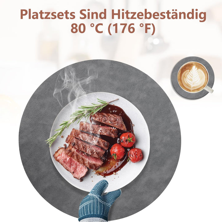 6er Set Tischset aus Leder-Imitat，Platzsets abwaschbar und wasserdicht，Platzdeckchen Lederoptik mit