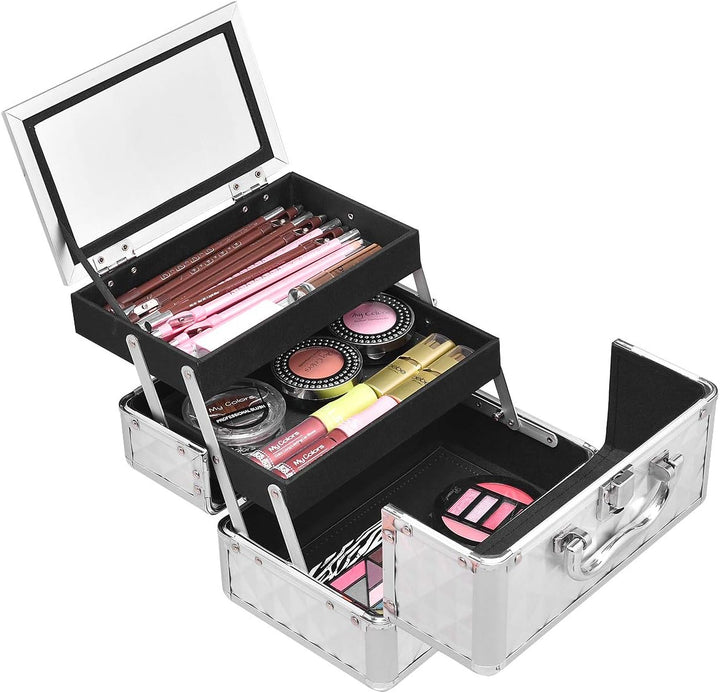 LIFEZEAL Kosmetikkoffer, Schminkkoffer für Reise, Make up Koffer im Rautenmuster, Abschliessbare Bea