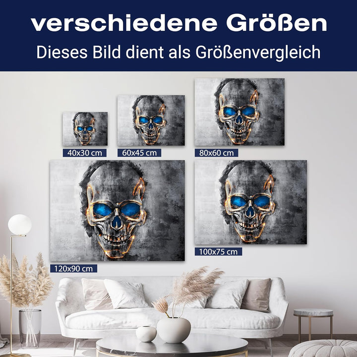 wandmotiv24 Leinwand-Bilder Totenköpfe, Grösse 60x45cm, Querformat, Totenkopf, Gold Kontur, Knochen,