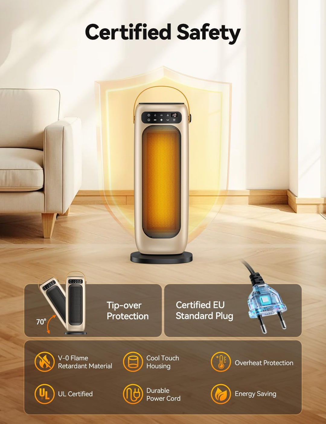 Heizlüfter Energiesparend, 35dB Leise & Kraftvoll 1500W PTC Keramik Heizlüfter mit Fernbedienung, 4