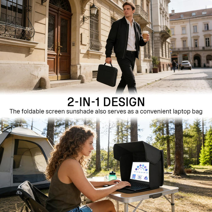 CISSIYOG Universal Laptop Sonnenschutz, Klappbare 2-in-1 Laptoptasche, Bildschirm Sonnenblende & Sic