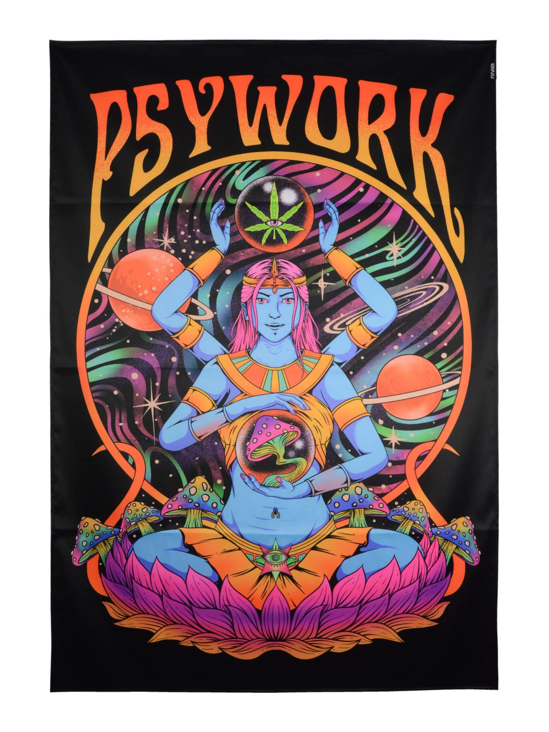PSYWORK Schwarzlicht Stoffposter Neon Godness | 1,0 x 1,5m | UV-aktiv | fluoreszierend | Wandbehang