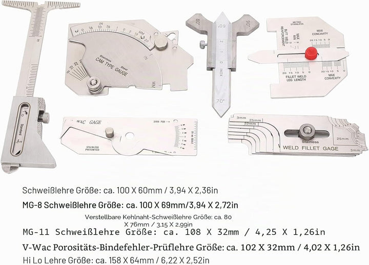 6 Stücke Kehlnahtlehre Schweisslehre Unterschnitte Prüflehre Schweissgeräte Zubehör Winkelmesswerkze