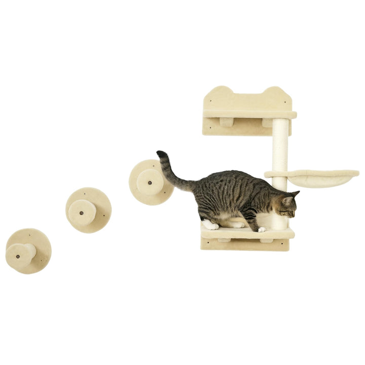 PawHut Kletterwand Katzen 4-teilig Katzen Kletterwand Set mit Sprungturm, 3 Kratzbäume, Kratzbaum mi