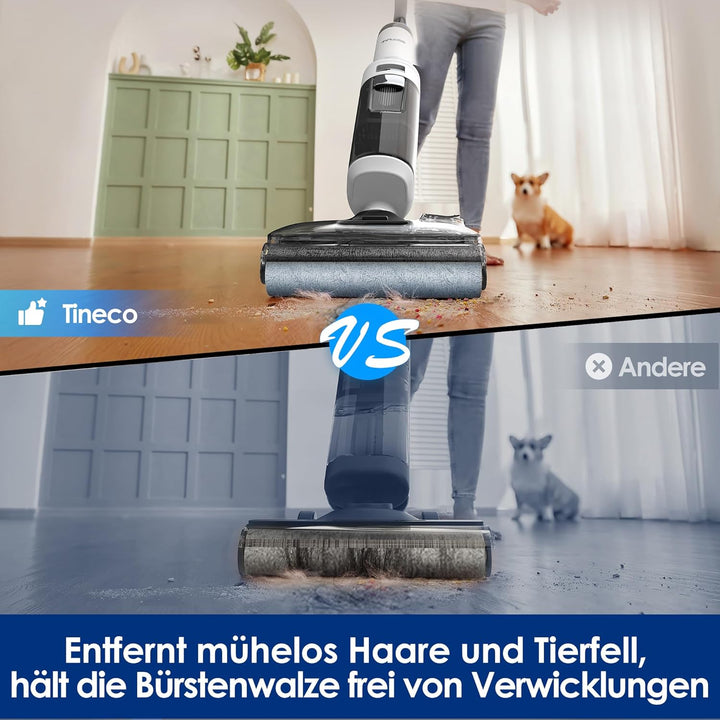 Tineco Floor One Stretch S6 Nass Trockensauger, 180°-Flachdesign Saugwischer 13cm Liegehöhe, 85°C 5m
