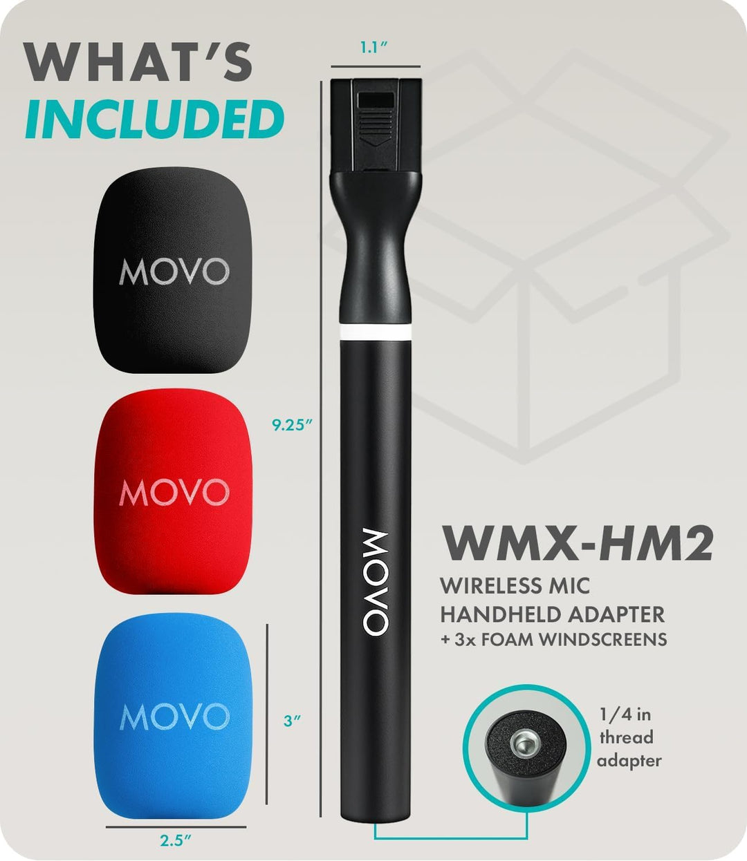 Movo WMX-HM2 Kabelloser Mikrofongriff für DJI Mic, Rode GO II - Handheld Interview Grip mit Mic Halt