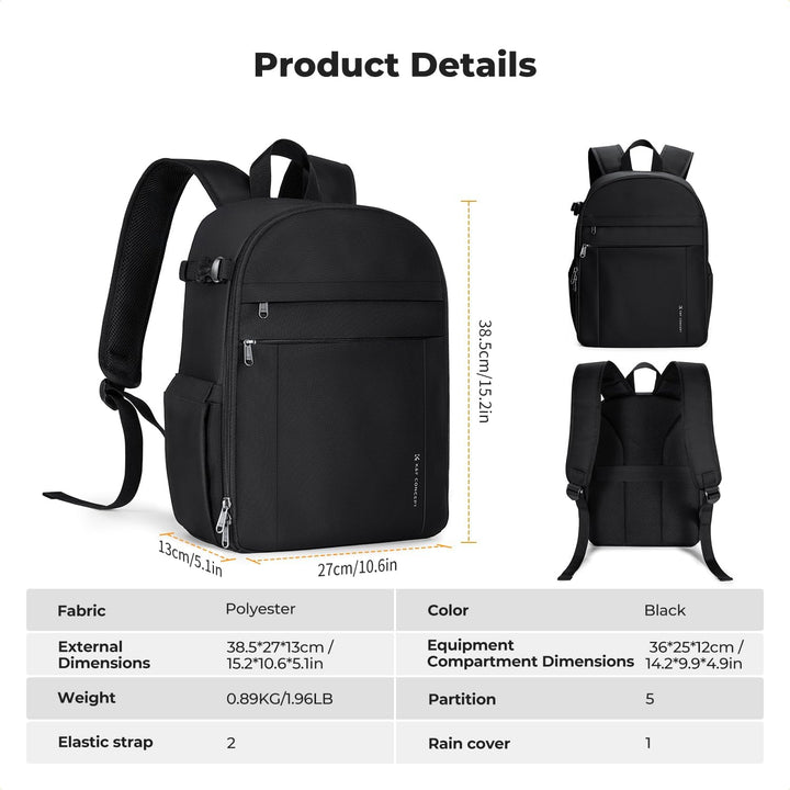 K&F CONCEPT Kamerarucksack Fotorucksack Kompakt & Leicht mit Regenschutz, Camera Backpack für Spiege
