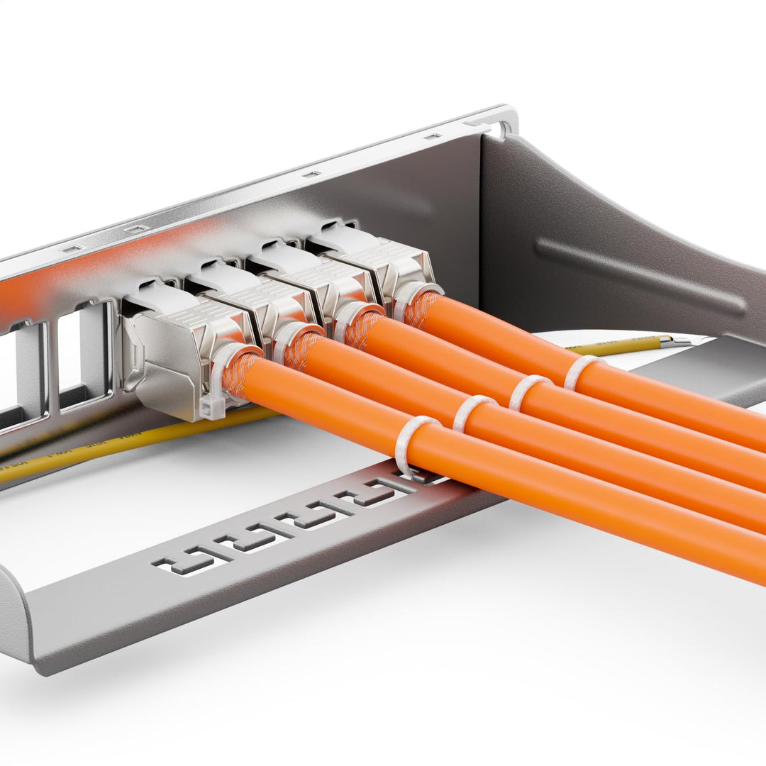 deleyCON 8 Port CAT7 Patchpanel SET Patchfeld Verteilerfeld Modular 1 HE 10" Zoll Rackeinbau + 8x CA